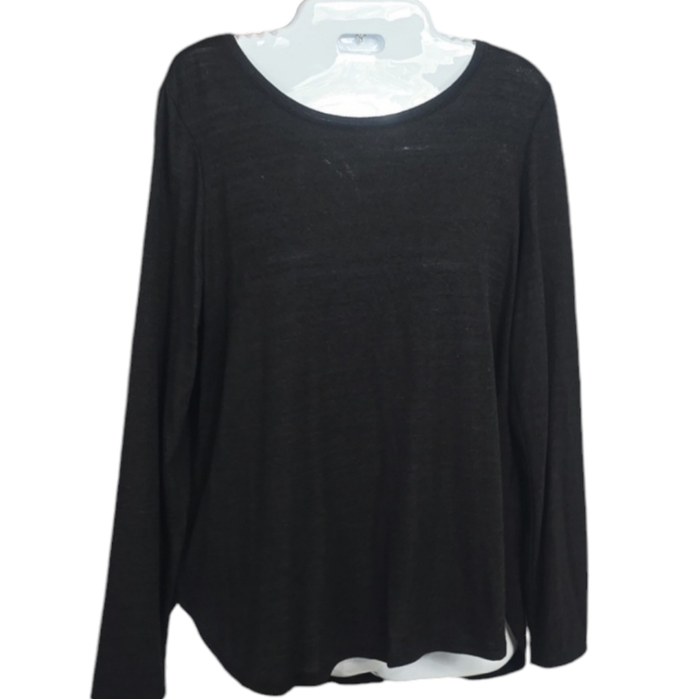 Tahari Luxury Knit Long Sleeve Scoop Neck Top | Black | Medium - Picture 3 of 9
